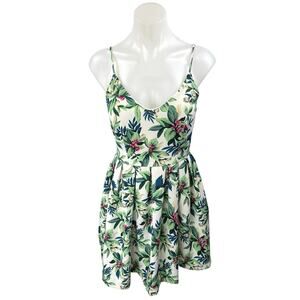 Paper Crane Green Floral Sleeveless Spaghetti Strap Mini Fit & Flare Dress Sz S